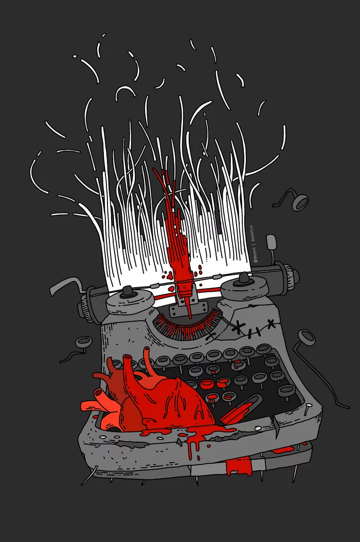 Just an illustration for a pick-up guy as a gift))) - My, Typewriter, Heart, Schroeder, Blood, Art, Illustrations