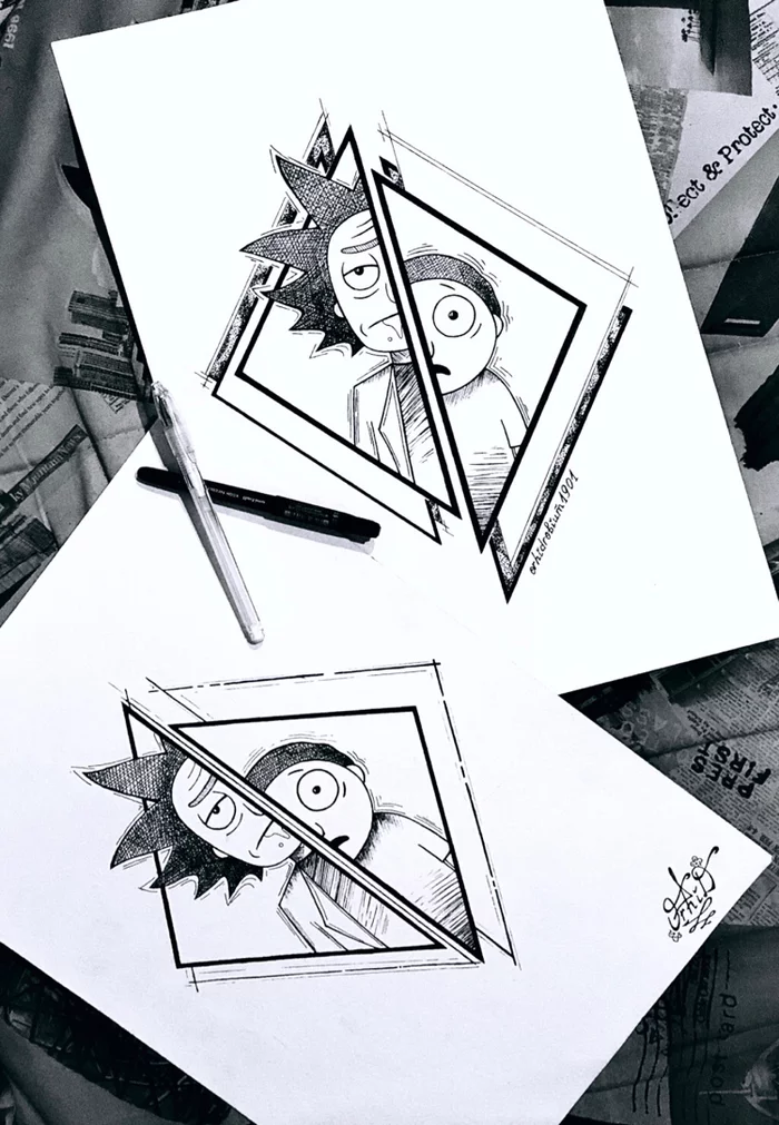 Rick and morty - My, Rick and Morty, Sketch, Drawing, Rick Sanchez, Tattoo sketch, Creation