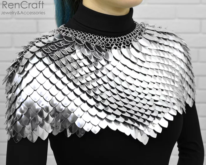 Large scaly collar - My, Needlework without process, Longpost, Chain mail jewelry, Decoration, Armor, Shoulders, Collar