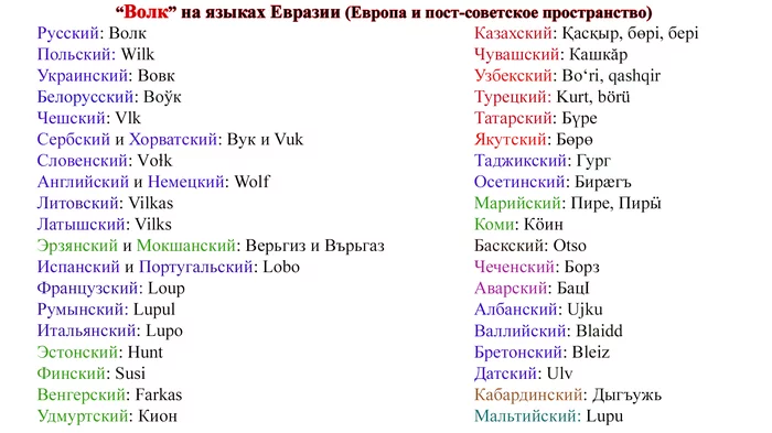 Wolf in the languages ??of Europe, Russia and post-Soviet countries - Wolf, Linguistics, Language, Russian language, Eurasia