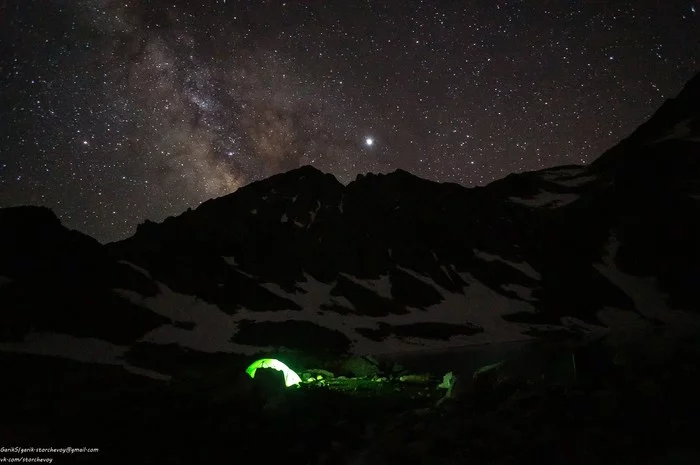 Starry sky over Lake Sofia - My, The mountains, Sofia Lakes, Starry sky, Mountain tourism, Hike, Sony NEX, The photo