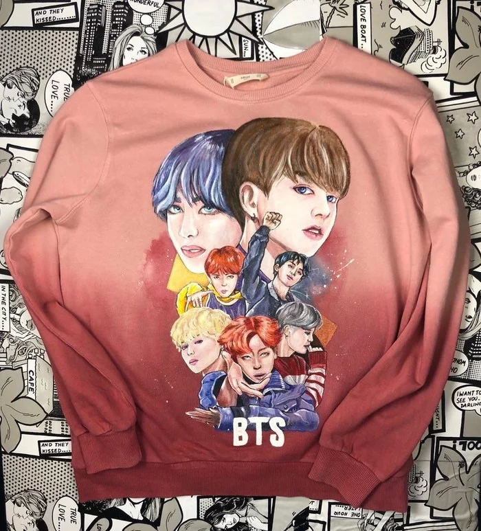 Gifts for girlfriends - BTS fans, fabric painting - My, Painting on fabric, Merch, BTS (band), Btsidol, Presents, Handmade, Copy, Longpost