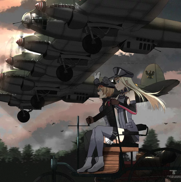 Heinkel He-111Z Zwilling (художник: Annin Musou) - Kantai Collection, Аниме, Anime Art, Bismarck, Prinz Eugen, He-111