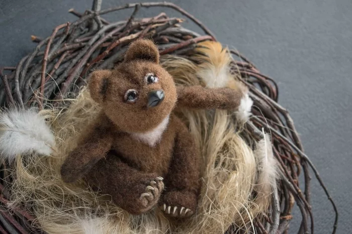 Felted bear chick - My, Dry felting, Chimera, The Bears, Needlework without process, Longpost, Chick