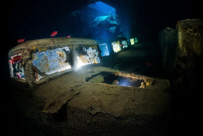 Trucks in the hold of the sunken cargo ship Thistlegorm - The photo, Vessel, The Second World War, Red sea, Truck, Diving, Egypt
