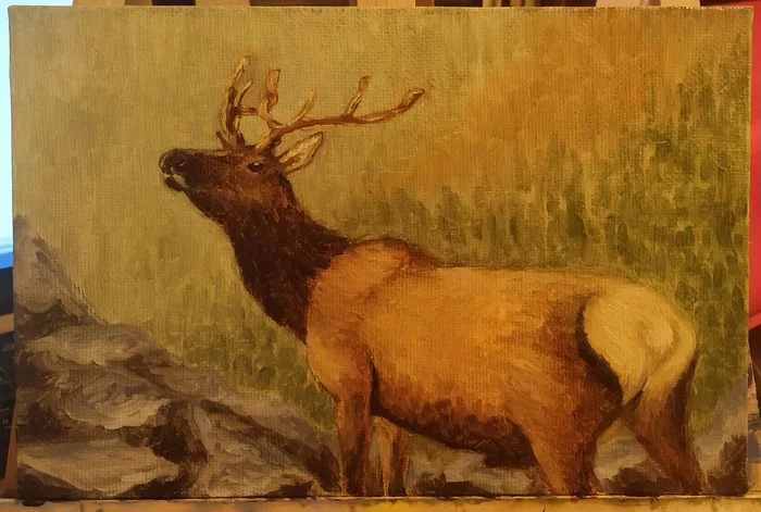 Butter deer - My, Oil painting, Deer