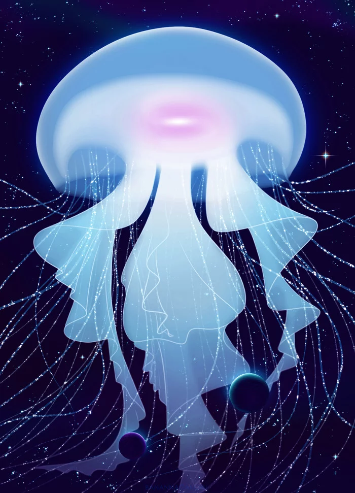 Galaxy Medusa - My, Art, Digital drawing, Space, Stars, Planet, Galaxy, Fantasy, Jellyfish