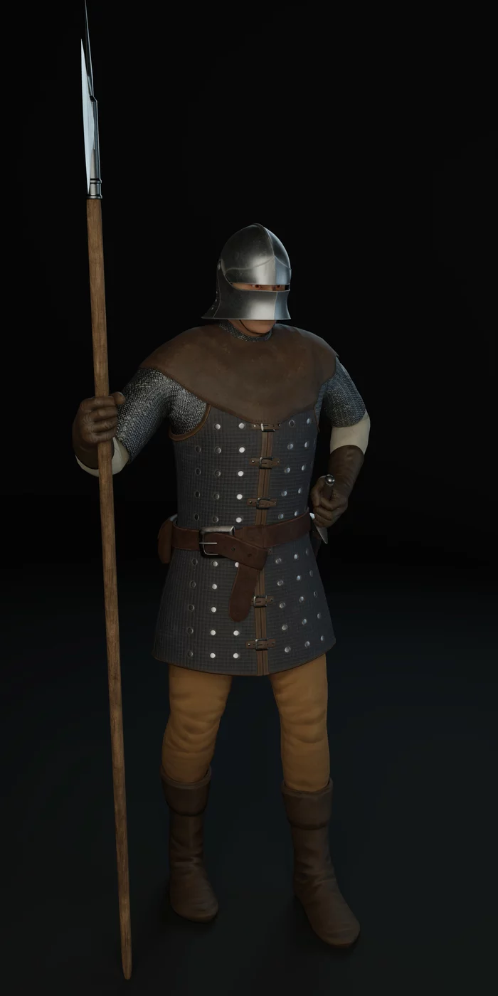 Guard, Blender 3D - My, 3D modeling, Characters (edit), Warrior, Guard, Middle Ages, Armor, Steel arms, Halberd, Longpost