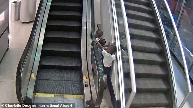 A mother wasn't keeping an eye on her three kids at the airport, so they started playing with the escalator and then one fell to his death. - Negative, Escalator, Children, Accident, Tragedy, Video, Longpost