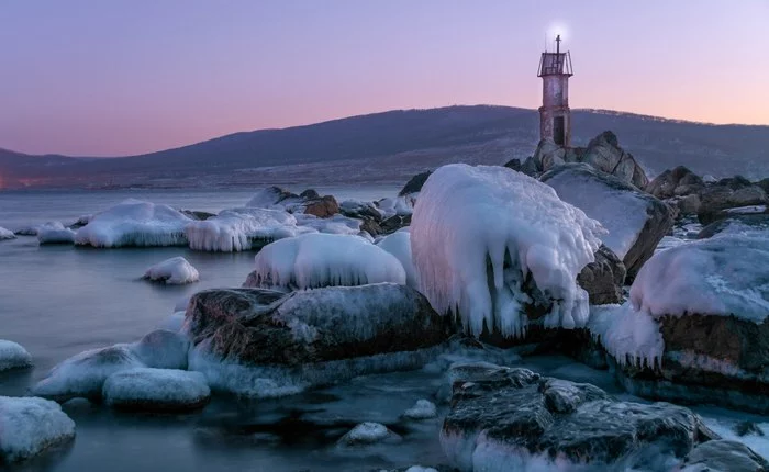 Lighthouse - My, Lighthouse, Winter, Beginning photographer, Sea, Find, Primorsky Krai, Ice