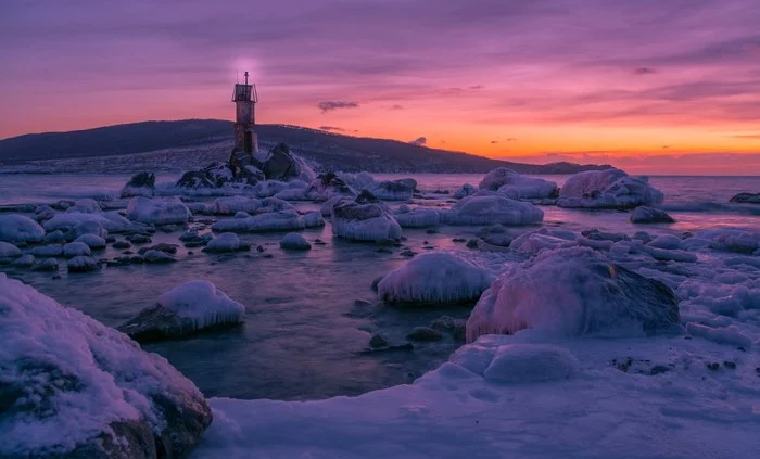 Lighthouse - My, Lighthouse, Find, Primorsky Krai, Дальний Восток, Winter, Sunset, Wrangell, Beginning photographer