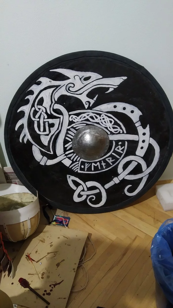 Viking shield - My, Needlework without process, Woodworking, Shield