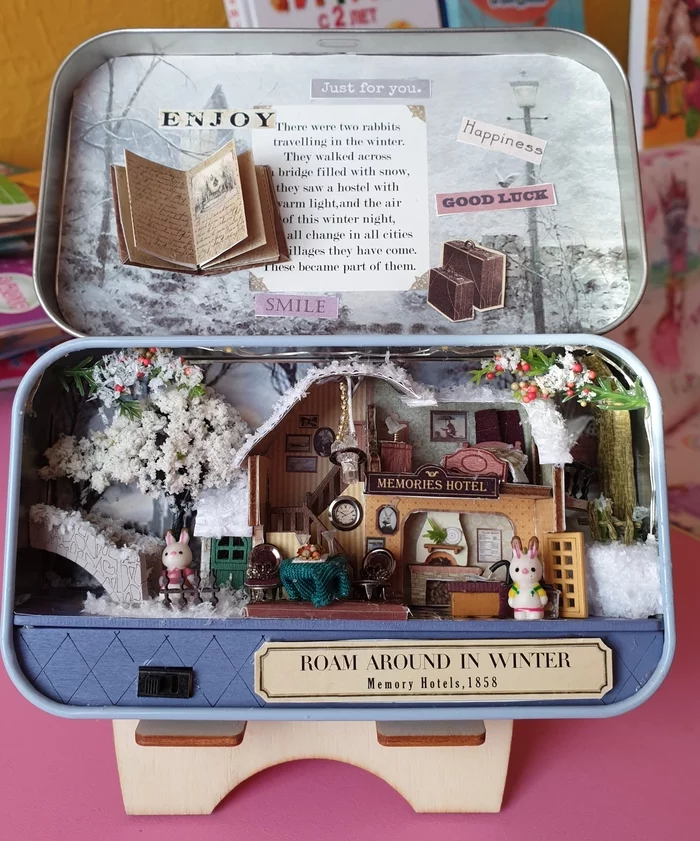 Winter miniature - My, Winter, Rabbit, Roombox, Needlework with process, Longpost