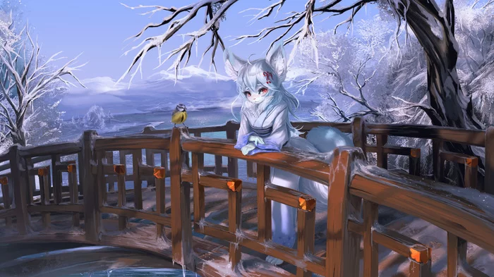 Snow Bridge - Furry, Art, Winter, Snow, Fruitbloodmilkshake