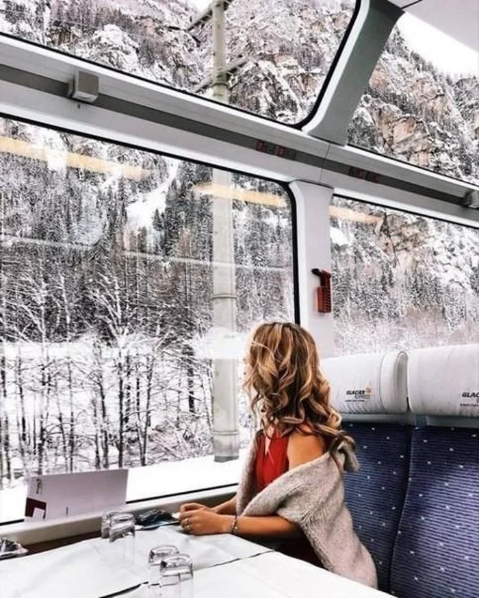 Picturesque landscape... - A train, Express, Alps, Switzerland, Girls, The photo