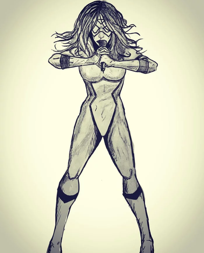 Spider rock band - My, Spider-Woman, Rock band, Fan art, Marvel, Comics, Drawing