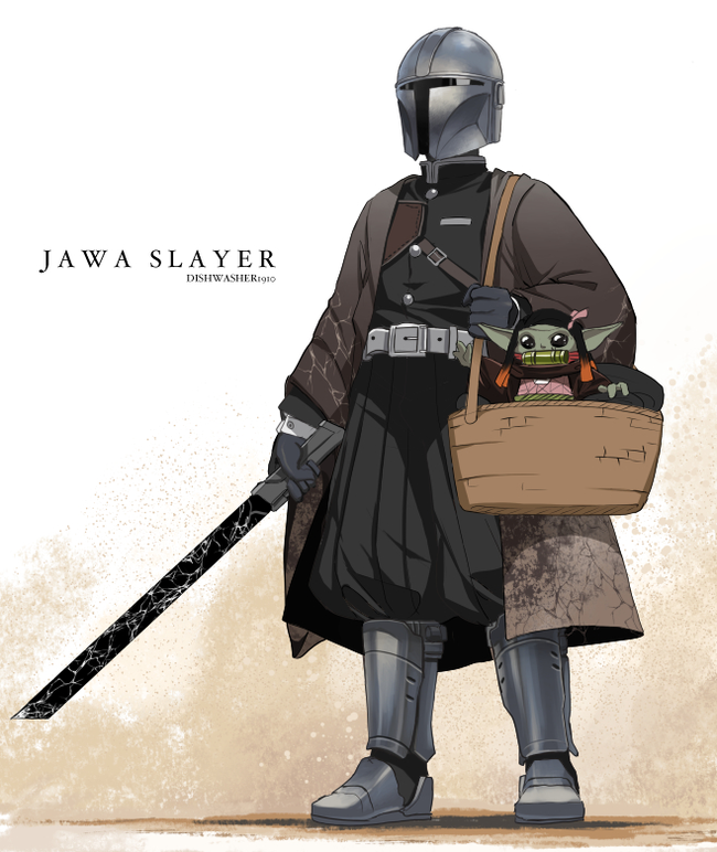 Jawa slayer - Anime, Art, Mandalorian, Star Wars, Crossover, Dishwasher1910, Kimetsu no yaiba, Crossover