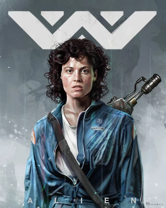 Ellen Ripley - Art, Drawing, Stranger, Ellen Ripley, Sigourney Weaver, Horror, Science fiction, David Benzal