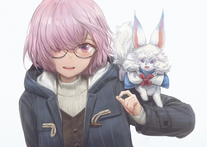 Mashu and Fou - Fate, Fate grand order, Mashu Kyrielight, Fou, Anime, Anime art, Glasses