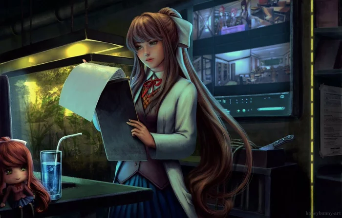 Reviewing where it went wrong last playthrough - Doki Doki Literature Club, Monika, Anime Art, Визуальная новелла, Honeybunny-Art