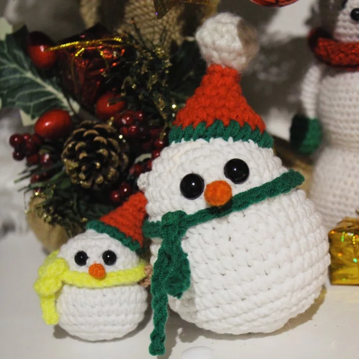 Snowmen - My, Crochet, With your own hands, Needlework without process, Needlework, Amigurumi, snowman, Milota, New Year