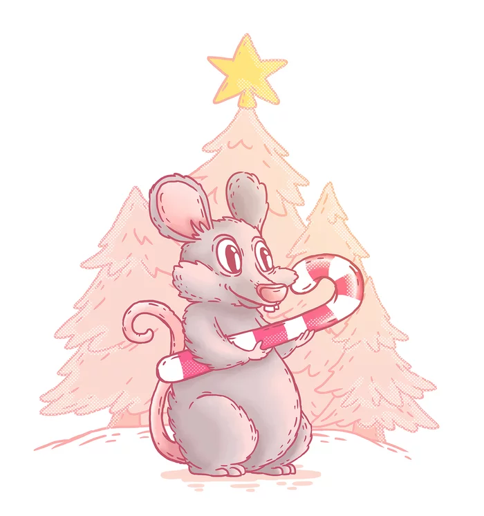 New Year's mouse - My, Mouse, Beaver draws, Digital drawing, Illustrations, New Year, Candy