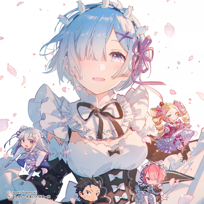 Re Zero - Аниме, Anime Art, Re:Zero Kara, Rem (Re:Zero Kara), Ram (Re:Zero Kara), Natsuki Subaru, Emilia, Beatrice