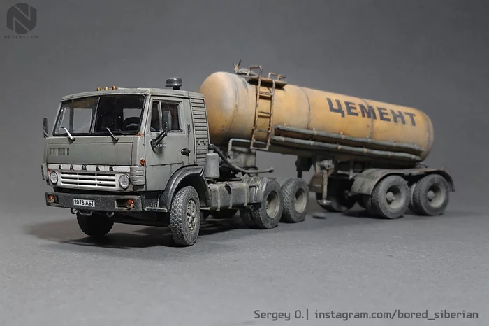 I need cement! Cement for you! Everyone! KamAZ-54112 with TC-11 in scale 1:43 - My, Scale model, 1:43, Stand modeling, Kamaz, cement truck, Hobby, Longpost