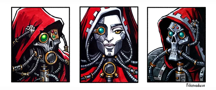 Hail the Omnissiah, you pathetic meat men! - My, Warhammer 40k, Adeptus Mechanicus, Omnissiah, Robot Girl, Wh Art, Art, Augmentation