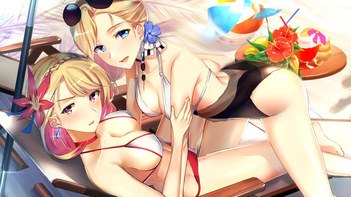 Prince of Wales & Hood - NSFW, Azur Lane, Prince of wales, Hms Hood, Купальник, Лето, Anime Art, Аниме, Арт