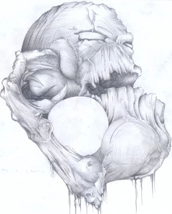 Self-taught fantasy - My, Pencil drawing, Drawing, Scull