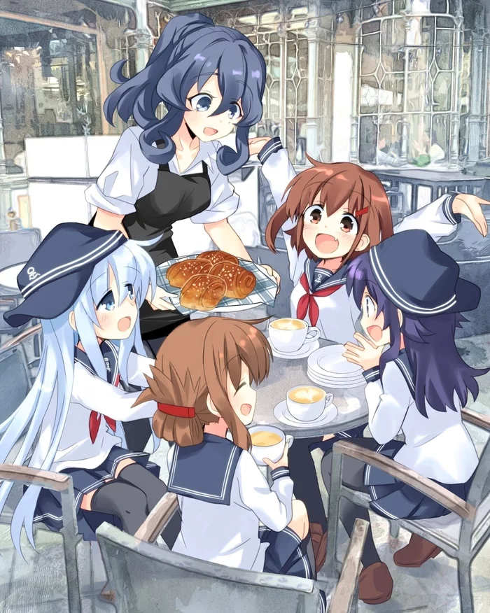 Kafe - Kantai collection, Gotland, Ikazuchi, Inazuma, Hibiki, Akatsuki, Anime art, Anime