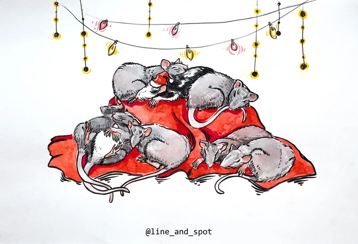 New Year's rats - My, Illustrations, Rat, New Year, Watercolor, Mascara, Ghost BC