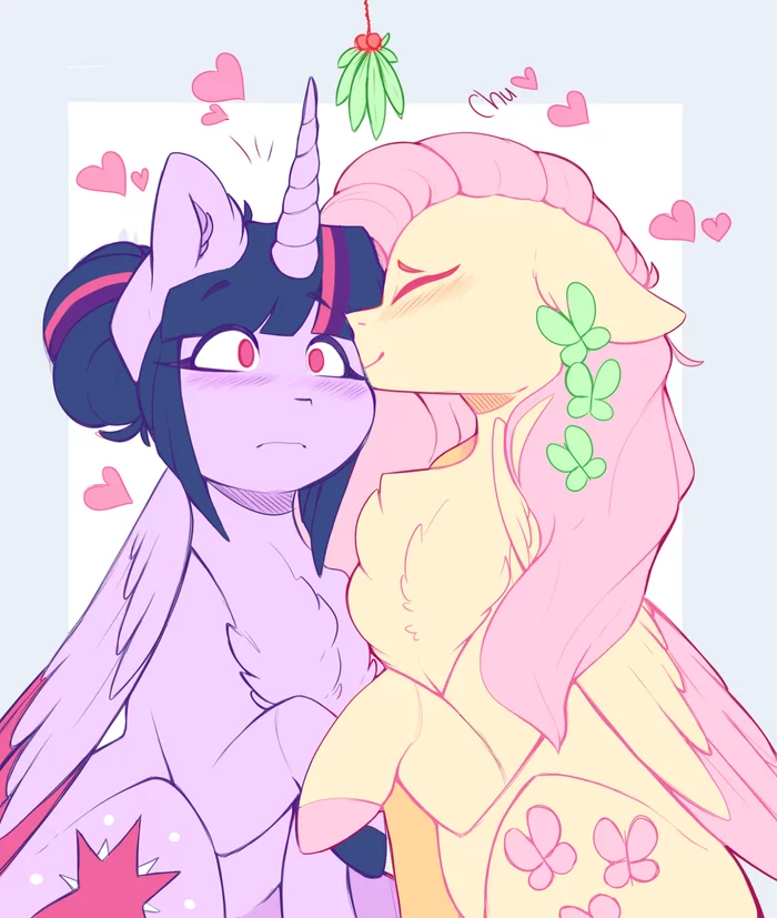 Surprise kiss - My little pony, PonyArt, Twilight sparkle, Fluttershy, Shipping, MLP Lesbian