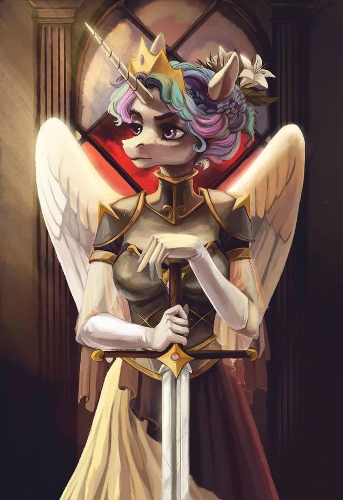 Princess Celestia - My little pony, Princess celestia, PonyArt, Weird--Fish, Sword