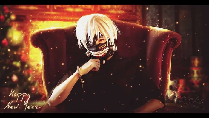 С Новым Годом всех от Канеки... - Аниме, Tokyo Ghoul, Anime Art, Kaneki Ken