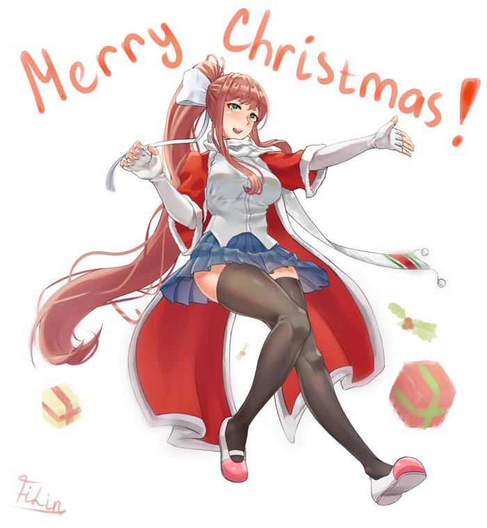 Christmas Monika Doki Doki Literature Club, Monika, Anime Art, Визуальная новелла