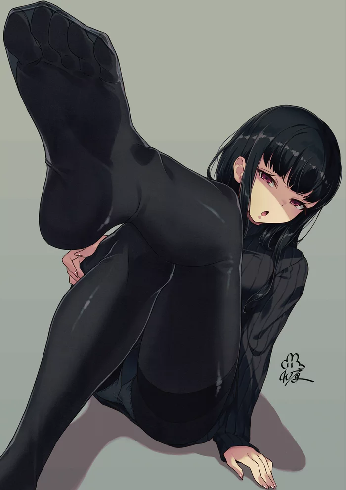 Чернушка - NSFW, Аниме, Anime Art, Original Character, Колготки, Ноги