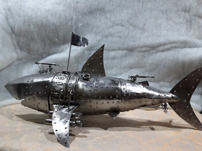 Shark submarine - My, Metal products, Shark, Submarine, Crafts, Presents, Souvenirs, Longpost