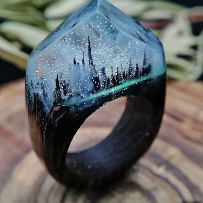 The ring is made of ordinary glass...And inside there is a piece of wood. But how beautiful it turned out - Skillful fingers, Master, Masterpiece, Longpost