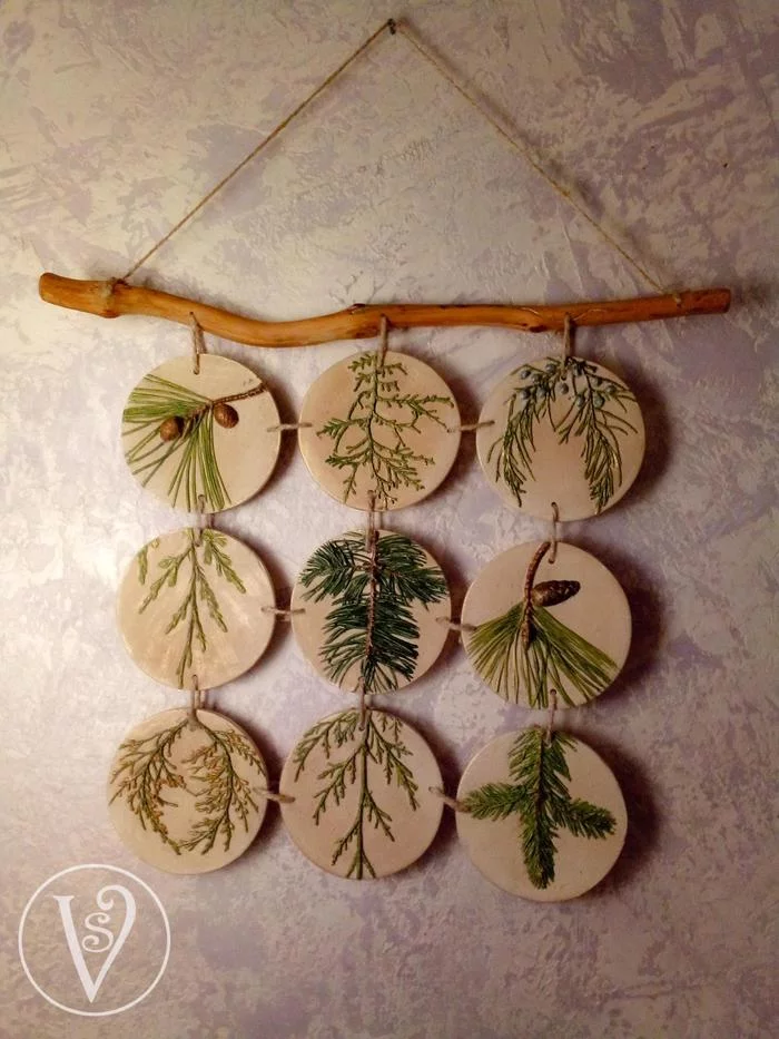 Prefabricated panel on a pine branch - My, Decor, Botanical bas-relief, Conifers, Gypsum products, Needlework without process, Needlework, Longpost