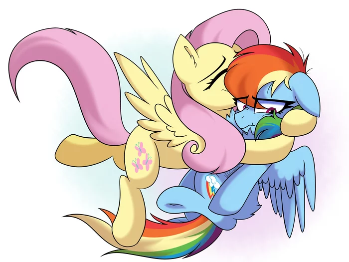 Shy Pony hugs HSW Pony - My little pony, PonyArt, Rainbow dash, Fluttershy, MLP Lesbian, Shipping, Vale-Bandicoot96