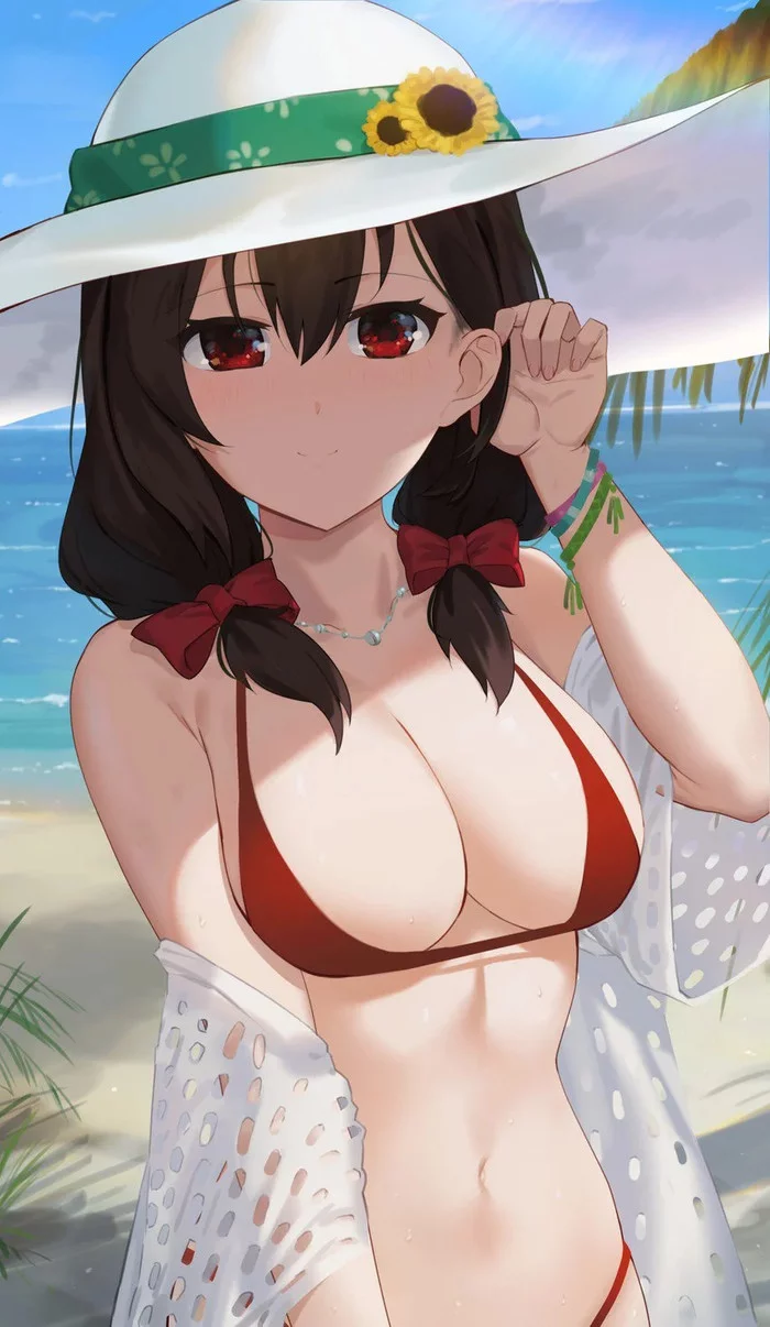 Yunyun on the beach - Yunyun, Konosuba, Anime art, Anime, Swimsuit