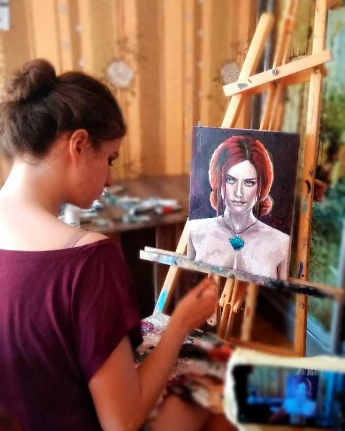 Triss Merigold - My, Triss Merigold, Witcher, Drawing process, Creation, Beautiful girl, Painting, Art, Video