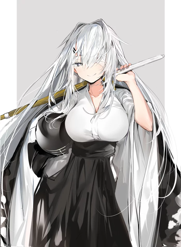 Art - Anime, Art, Anime art, Original character, Girls, Kendo, White hair, Silver artist