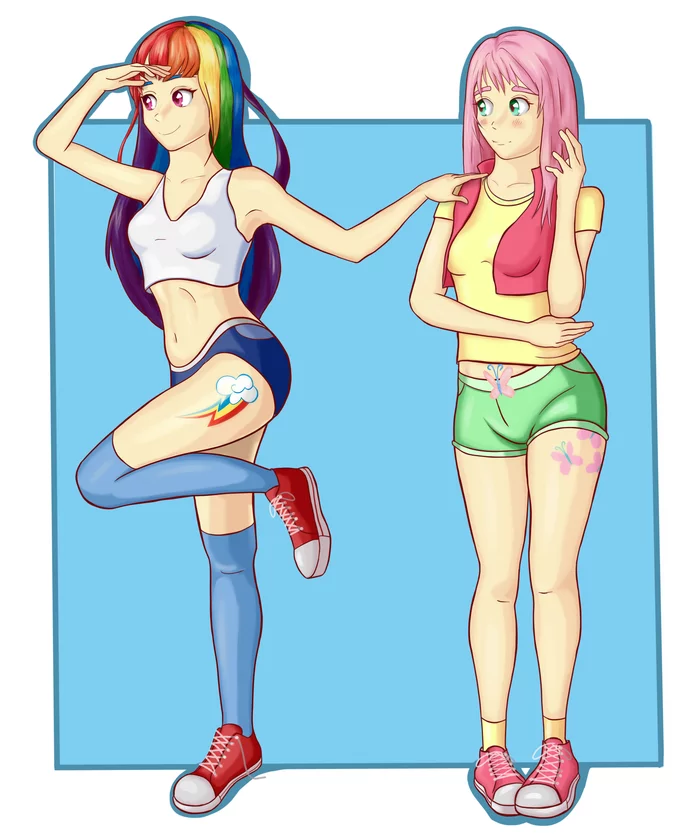 Rainbowdash and fluttershy - My, My little pony, Rainbow dash, Fluttershy, Art, Rainbow, Longpost