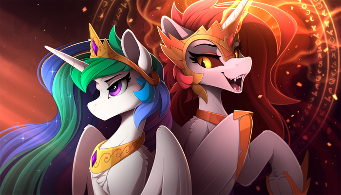 Two sides of one crown My Little Pony, Ponyart, Princess Celestia, Daybreaker, Yakovlev-vad