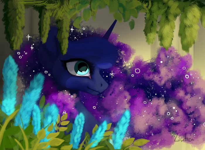 Moon next to flowers - My, My little pony, Princess luna, Livitoza