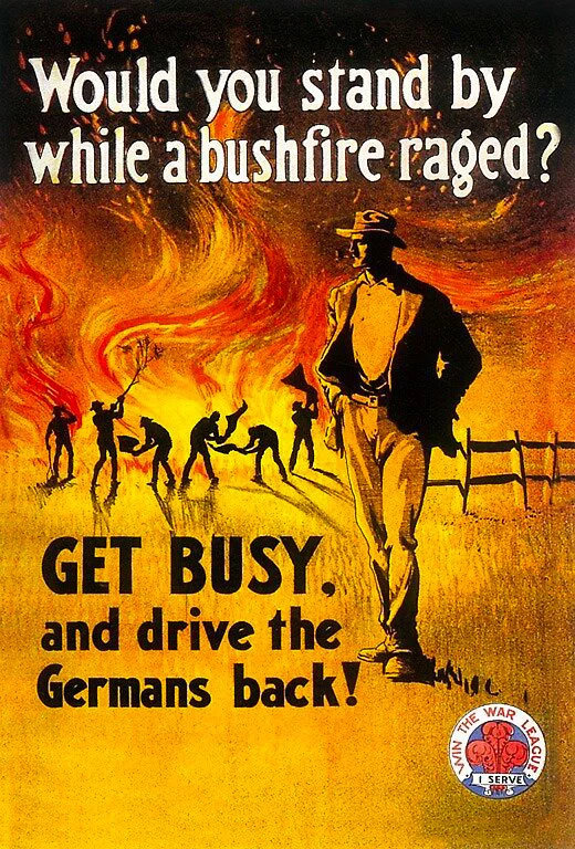 Will you stand by while the forest fire rages?, Australia, 1916 - Retro, Fire, Australia, World War I, Poster, Propaganda