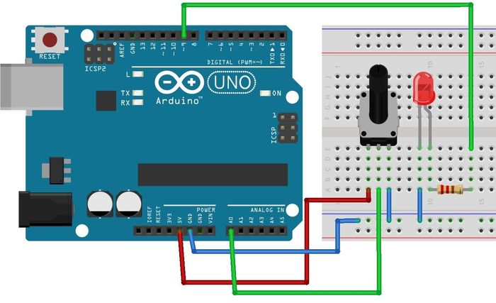 Регулировка яркости светодиода  с помощью потенциометра - Моё, Arduino, Arduino Nano V3, Светодиоды, Длиннопост